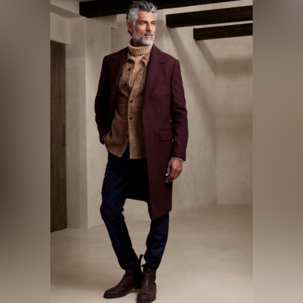 New Pea Coat Banana Republic Men’s Aosta Italian Melton Topcoat Size M Burgundy